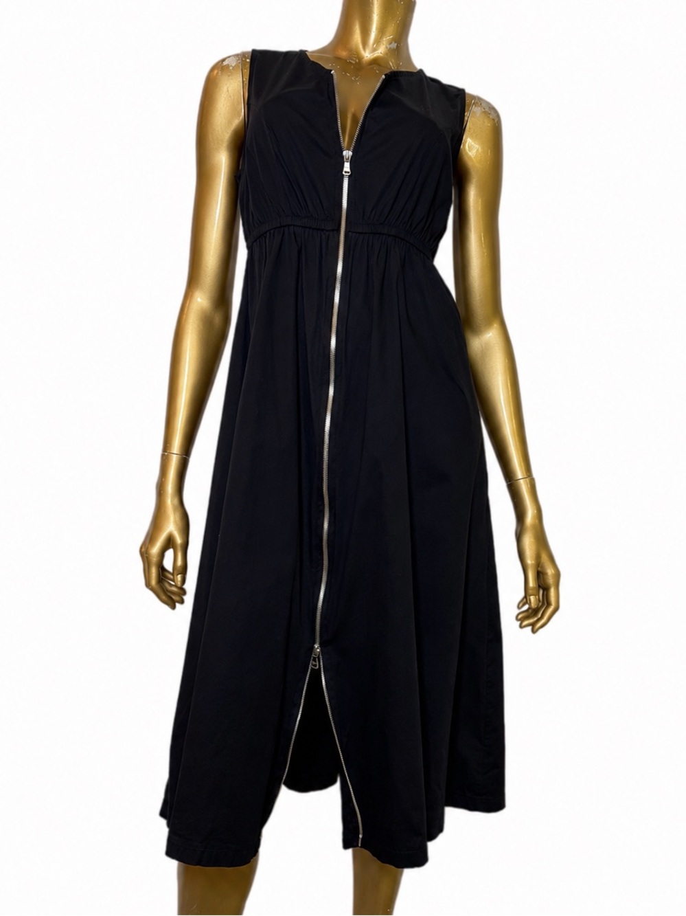 Mian Made in Italy Black Cotton Zip Front Sleeveless Midi Dress tagged L fits S